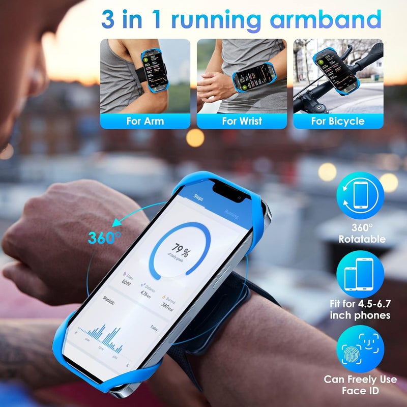 Cikyner Running Armband, 3 in 1 360° Rotatable & Detachable Sports/Bicycle Phone Holder for 4.5-7'' Smartphones, Ideal for Gym, Jogging, Hiking - Image 3